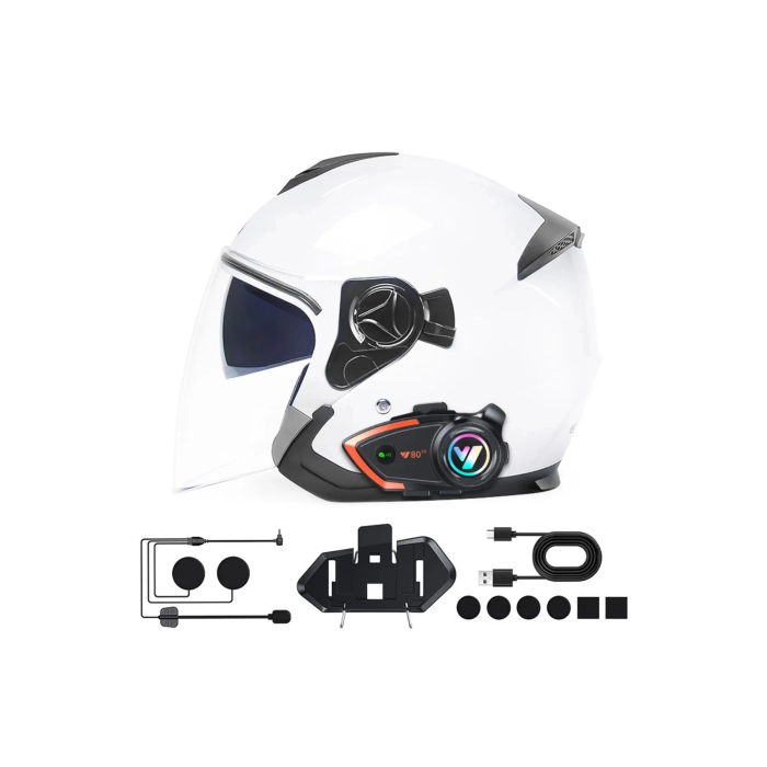 Yeni Model Y80-2x Motosiklet İntercom 2 Kişilik Bağlantı Rgb Işıklı Bluetooth Kulaklık Seti ( Lisinya )