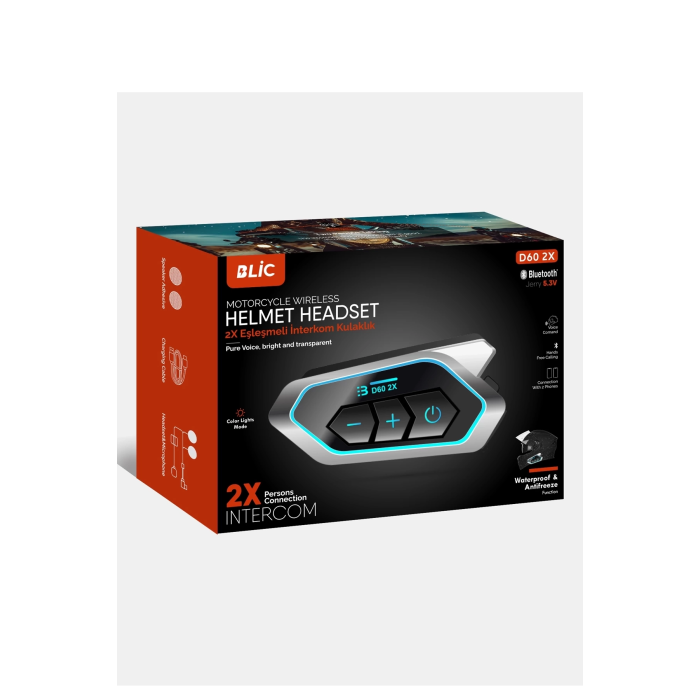 D60 2x Motosiklet Kask Kulaklığı Bluetooth Intercom Rgb Işıklı 2 Intercom Bağlantılı ( Lisinya )