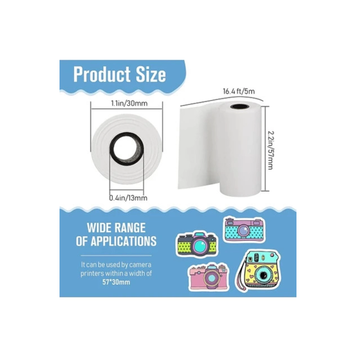 Çocuk Kamera Baskı Kağıdı, 5’li Rulo 57x25mm Çekirdekli Fotoğraf Baskı Termal Kağıt Rulo ( Lisinya )
