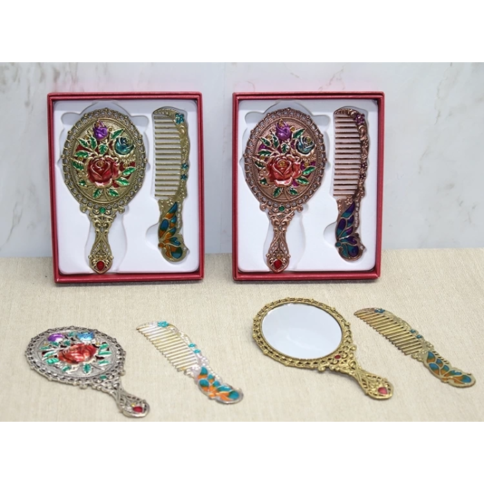 Gül Tasarimi Ayna Ve Tarak Seti Küçük Boy Alk4986 ( Lisinya )