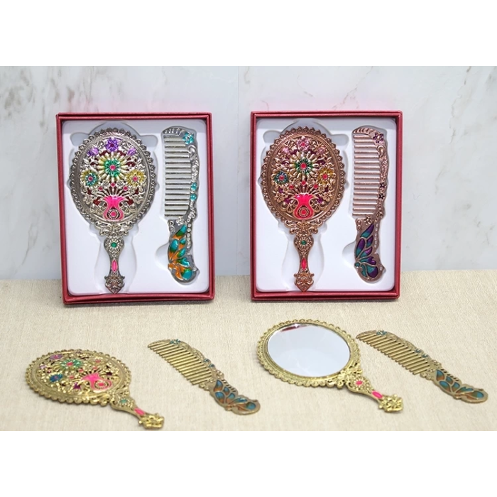 Çiçekli Ayna Ve Tarak Seti Küçük Boy Alk4991 ( Lisinya )