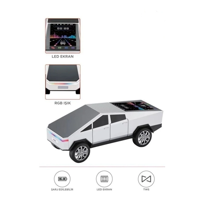 D68 Cyber Model Araba Tasarımlı Bluetooth Hoparlör 15w Güçlü Ses Rgb Led /tws/usb Beyaz ( Lisinya )