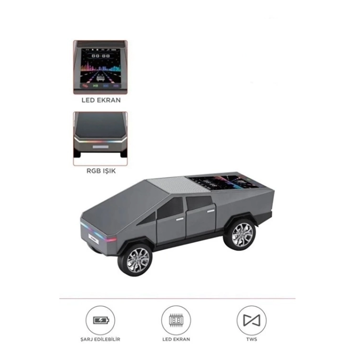 D68 Cyber Model Araba Tasarımlı Bluetooth Hoparlör 15w Güçlü Ses Rgb Led /tws/usb Gri ( Lisinya )