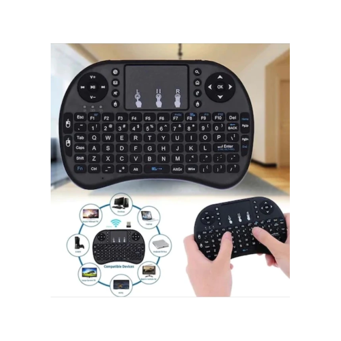 Smart Tv Box Ps3 Uyumlu Kablosuz Dokunmatik Işıklı Şarjlı Touchpadli Mini Q Klavye ( Lisinya )