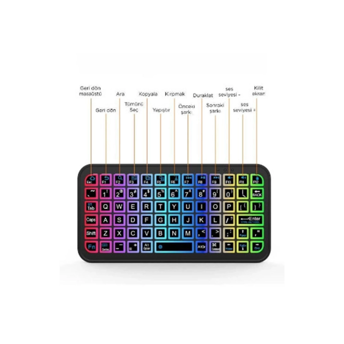 Mini Klavye Smarttv Işıklı Bluetooth Kablosuz Televizyon Ps3 Dizüstü Tabletler Ve Telefonlar İçin ( Lisinya )