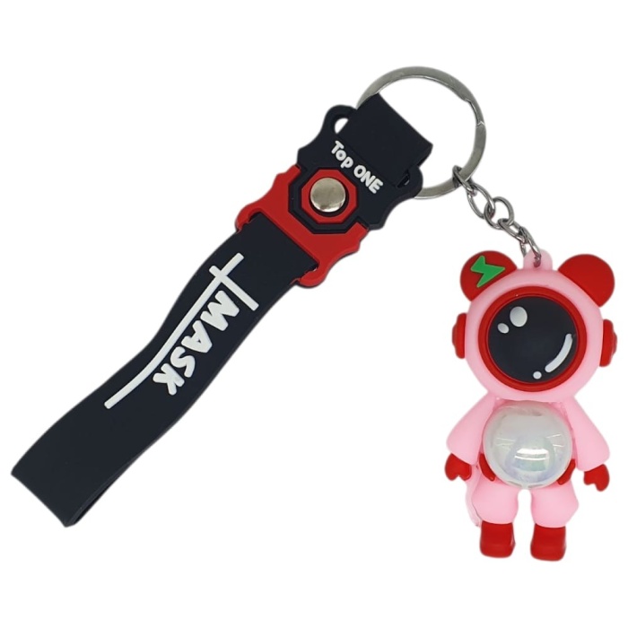 Figürlü ve Işıklı Silikon Anahtarlık -  Astronot - Pembe (Lisinya)
