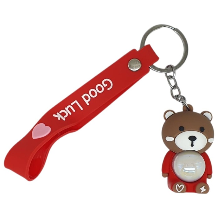 Figürlü ve Işıklı Silikon Anahtarlık -  Ayıcık - Kırmızı (Lisinya)