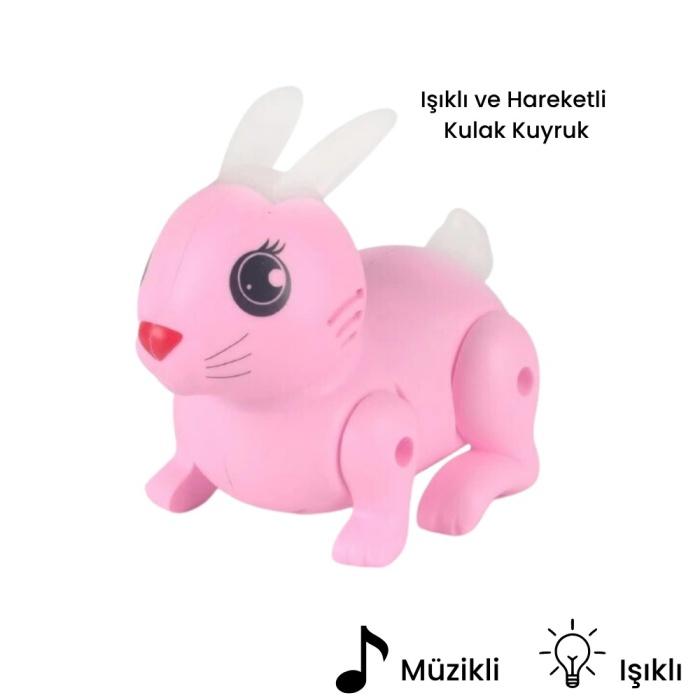 Pilli Tavşan Figür - Sesli Hareketli - 99777-1 - Pembe (Lisinya)