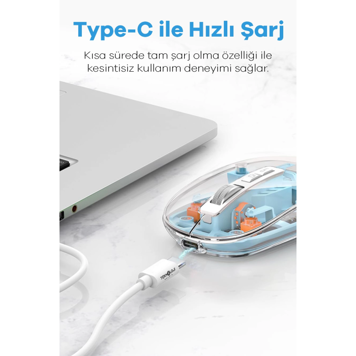 Bluetooth Usb Çift Modlu Sessiz Mouse, Şeffaf Mıknatıslı Kapaklı, Type-c Şarjlı, Dpı Ayarlı, Kablosuz 10m Çekim Mesafeli, Masaüstü Kısayol Tuşlu, Taşınabilir Şarjlı Mouse Beyaz ( Lisinya )