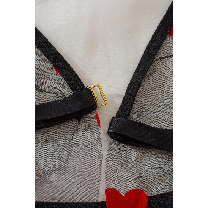 Kalp Desenli Siyah Transparan Gecelik TM1378