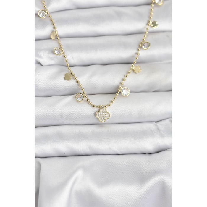 Pirinç Gold Renk Yonca Model Kadın Kolye - Lisinya