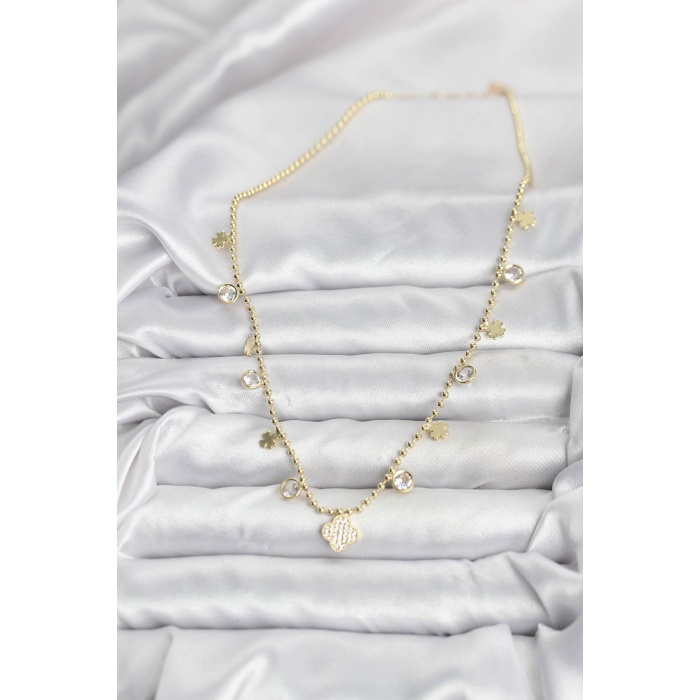 Pirinç Gold Renk Yonca Model Kadın Kolye - Lisinya