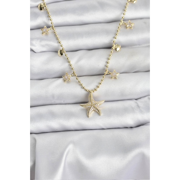 Pirinç Gold Renk Zirkon Taşlı Deniz Yıldızı Model Kadın Kolye - Lisinya