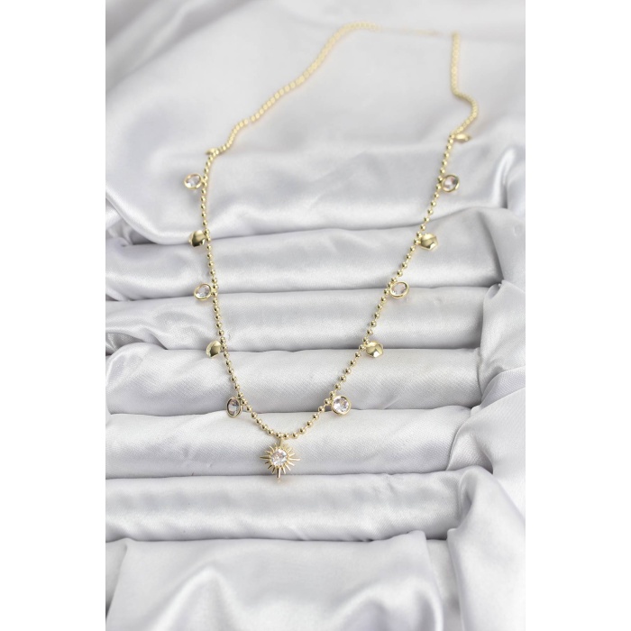 Zirkon Taşlı Kutup Yıldızı Model Pirinç Gold Renk Kadın Kolye - Lisinya