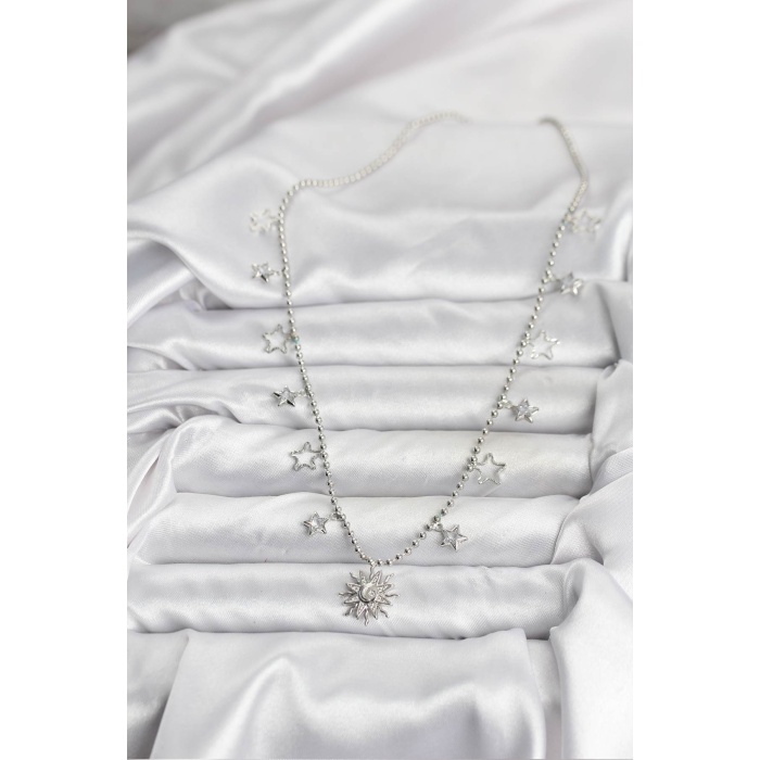 Pirinç Gümüş Renk Güneş Model Kadın Kolye - Lisinya