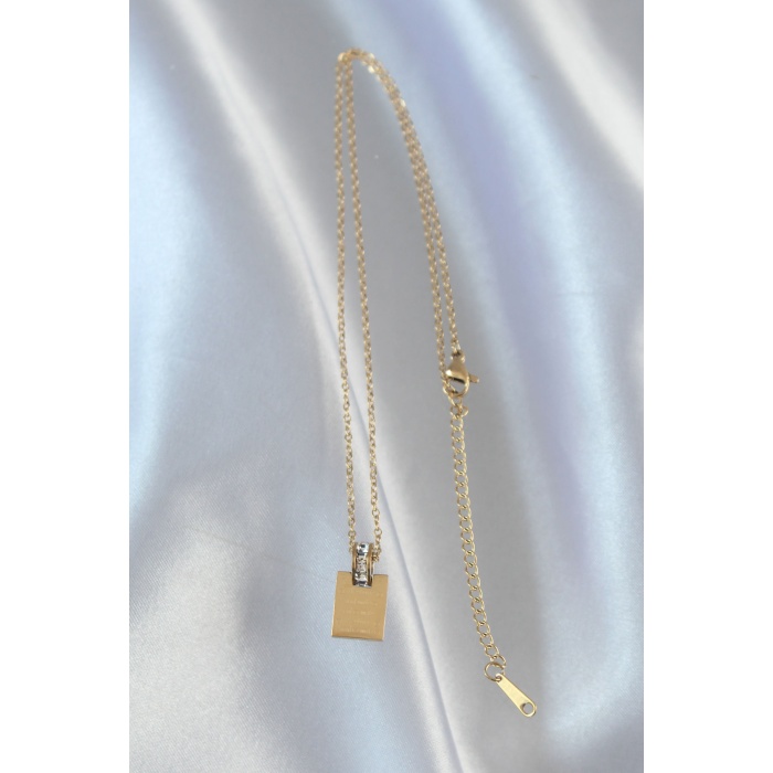 316L Çelik Zincir Gold Renk Zirkon Taşlı Aşk Mektubu Kolye - Lisinya