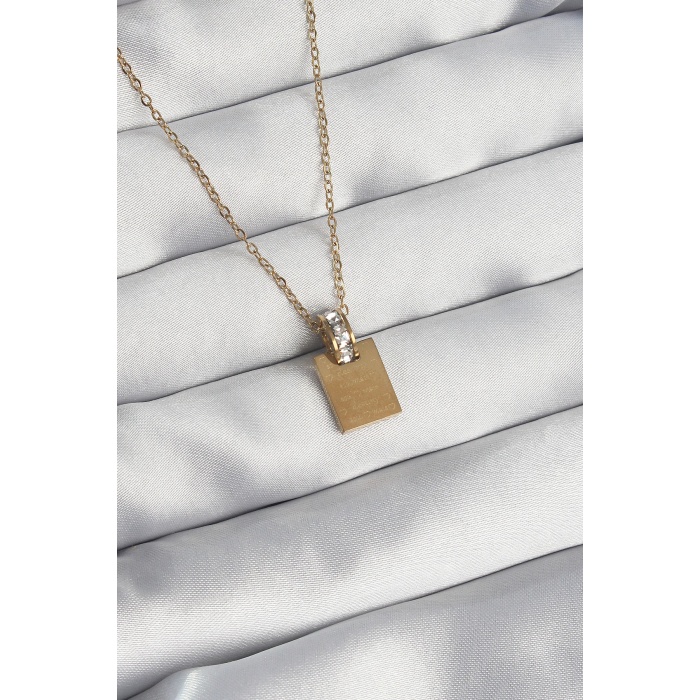 316L Çelik Zincir Gold Renk Zirkon Taşlı Aşk Mektubu Kolye - Lisinya