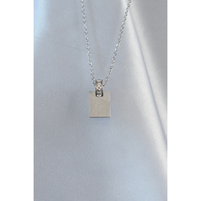 316L Çelik Zincir Gümüş Renk Zirkon Taşlı Aşk Mektubu Kolye - Lisinya