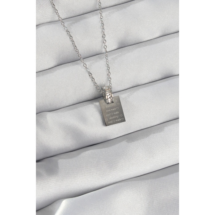 316L Çelik Zincir Gümüş Renk Zirkon Taşlı Aşk Mektubu Kolye - Lisinya