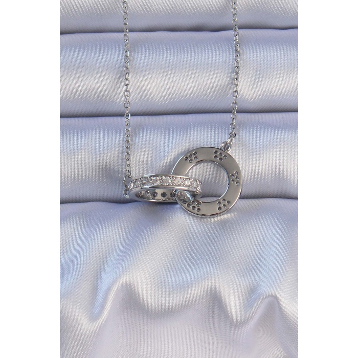 316L Çelik Gümüş Renk Zirkon Taşlı Kolye - Lisinya