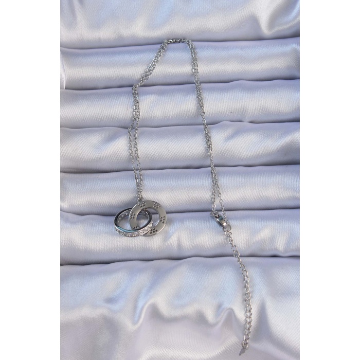 316L Çelik Gümüş Renk Zirkon Taşlı Kolye - Lisinya