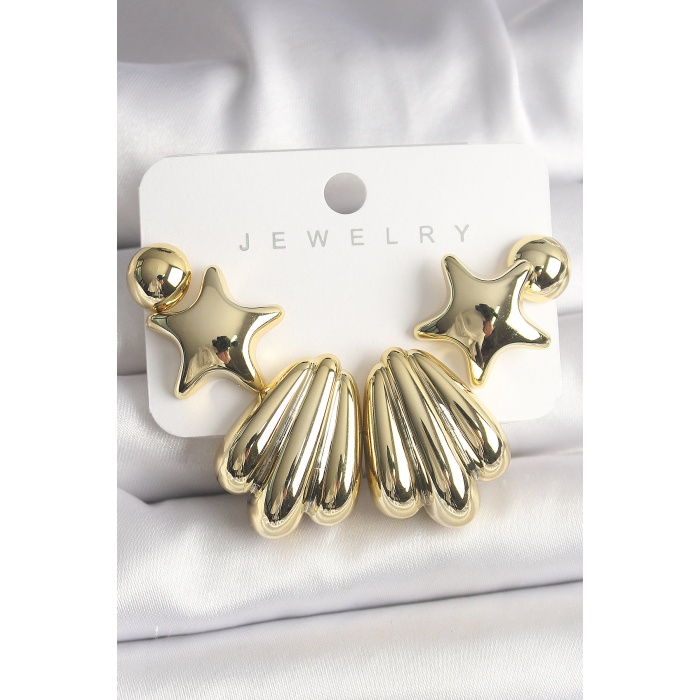 Gold Renk Yıldız Deniz Kabuğu Model CCB Plastik Kadın Küpe Seti - Lisinya