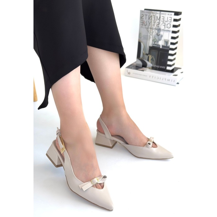 Rewat Bej Cilt Topuklu Ayakkabı - Lisinya