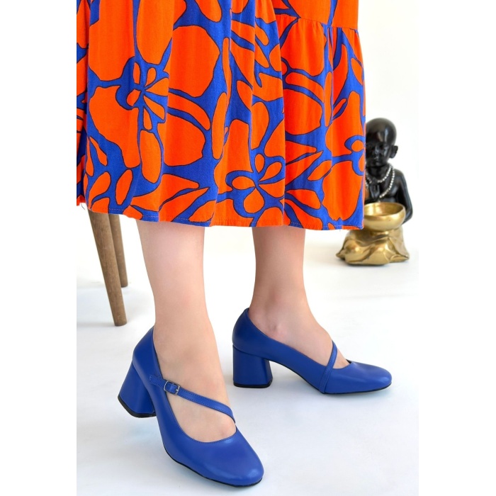 Kier Mavi Cilt Topuklu Ayakkabı - Lisinya