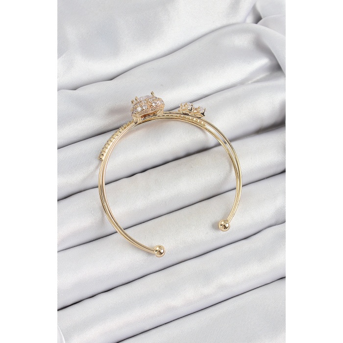 Pirinç Gold Renk Kalpli Zirkon Taşlı Kadın Bileklik - Lisinya