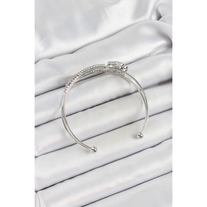 Pirinç Gümüş Renk Zirkon Taşlı Yonca Model 2li Kadın Bileklik - Lisinya