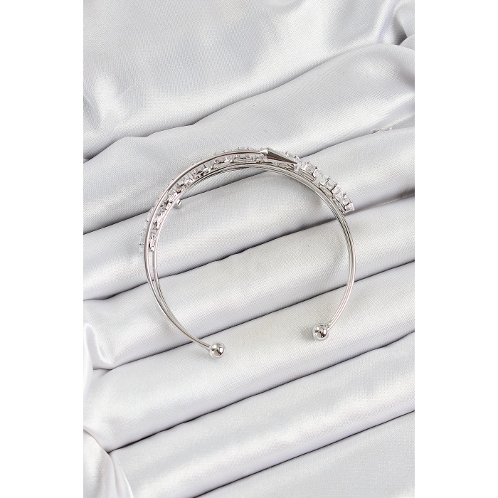 Pirinç Gümüş Renk Arpa Zirkon Taşlı Kadın Bileklik - Lisinya