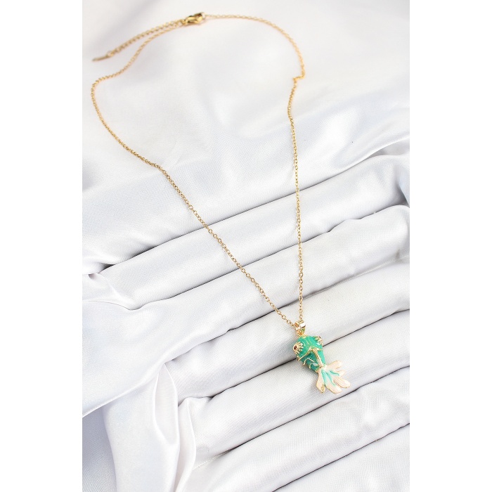 316L Çelik Zincir Yeşil Balık Model Gold Renk Kadın Kolye - Lisinya