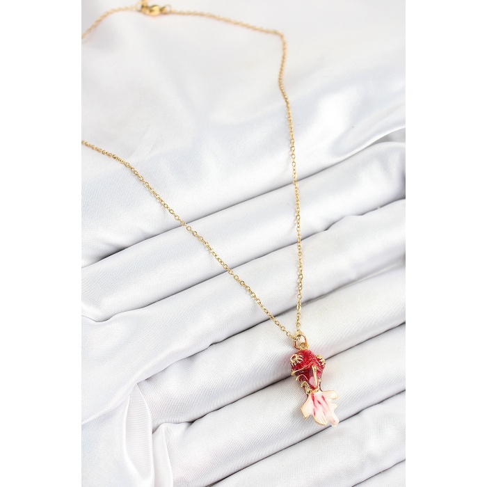 316L Çelik Zincir Kırmızı Balık Model Gold Renk Kadın Kolye - Lisinya