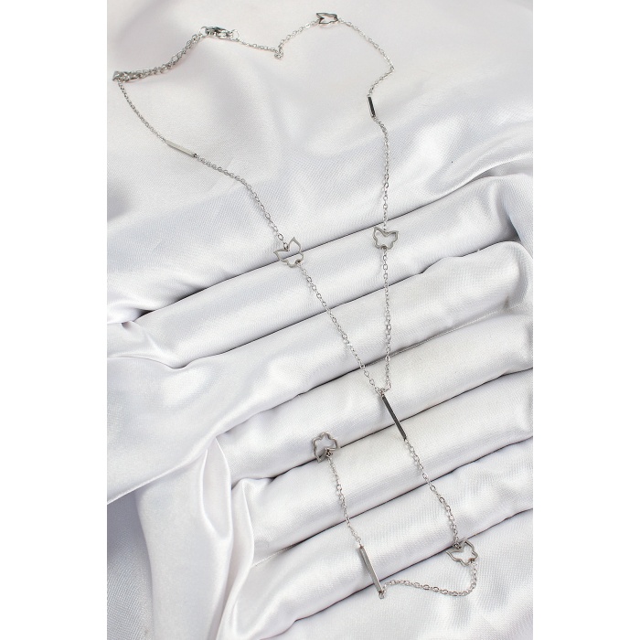 316L Çelik Kelebek Figürlü Y Model Gümüş Renk Kadın Kolye - Lisinya