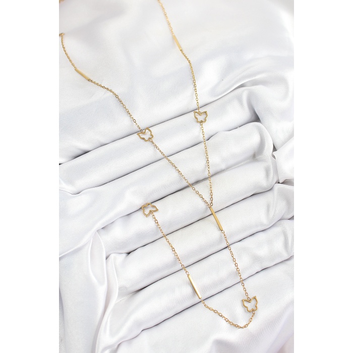 316L Çelik Kelebek Figürlü Y Model Gold Renk Kadın Kolye - Lisinya