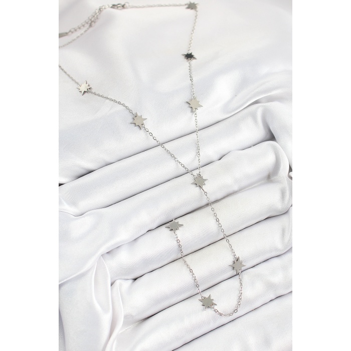 316L Çelik Kutup Yıldızı Figürlü Y Model Gümüş Renk Kadın Kolye - Lisinya