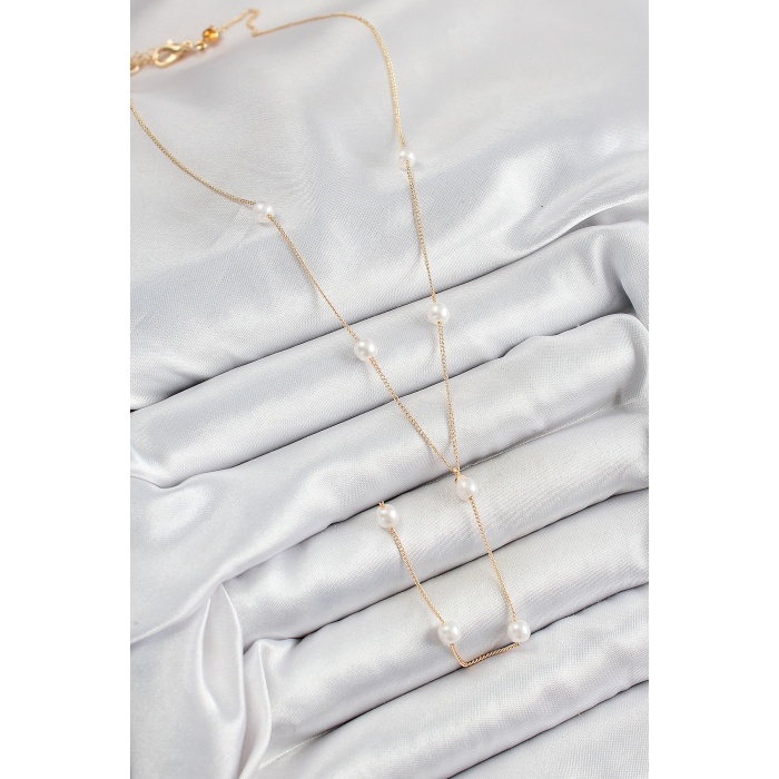 Pirinç İnci Figürlü Y Model Gold Renk Kadın Kolye - Lisinya