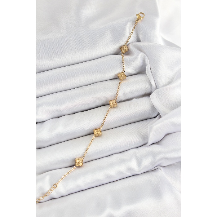 316L Çelik Yonca Model Gold Renk Kadın Bileklik - Lisinya