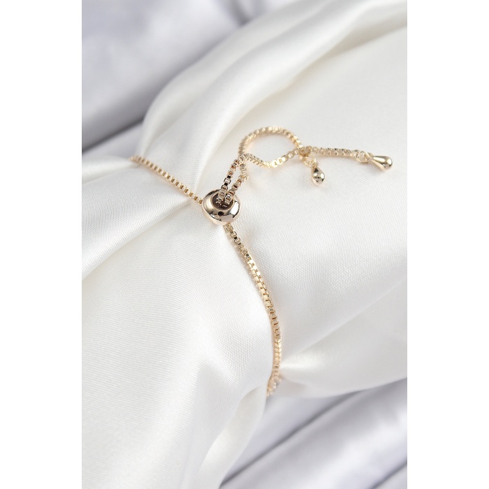 Pirinç Zirkon Taşlı Kiraz Model Gold Renk Asansörlü Kadın Bileklik - Lisinya