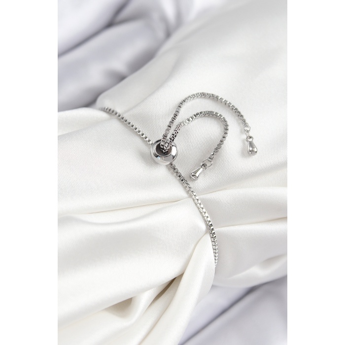 Pirinç Zirkon Taşlı Kutup Yıldızı Model Gümüş Renk Asansörlü Kadın Bileklik - Lisinya