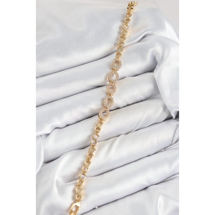 Pirinç Zirkon Taşlı Oval Model Gold Renk Kadın Bileklik - Lisinya