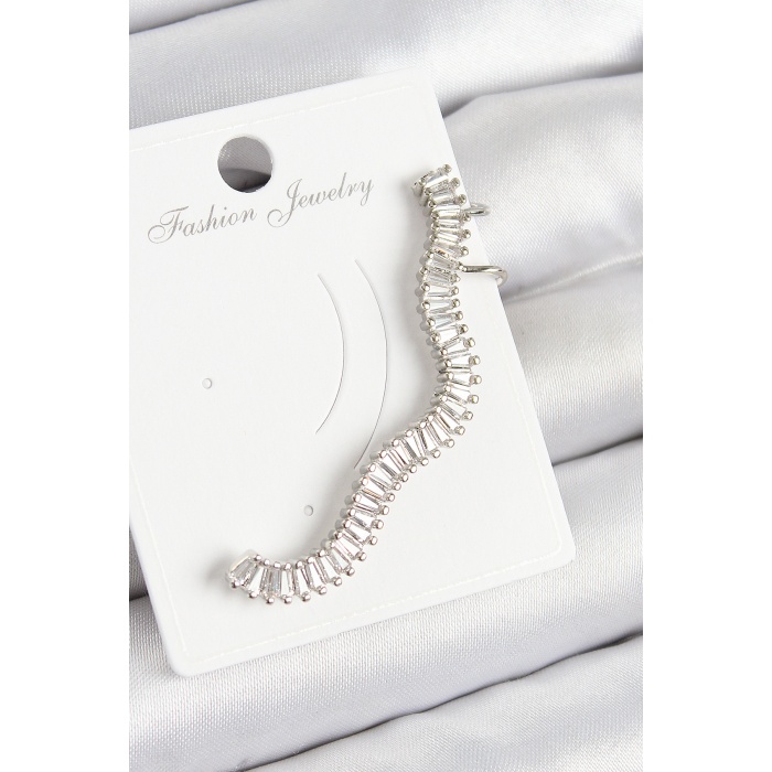 Pirinç Su Yolu Model Gümüş Renk Sağ Kıkırdak Küpe - Lisinya