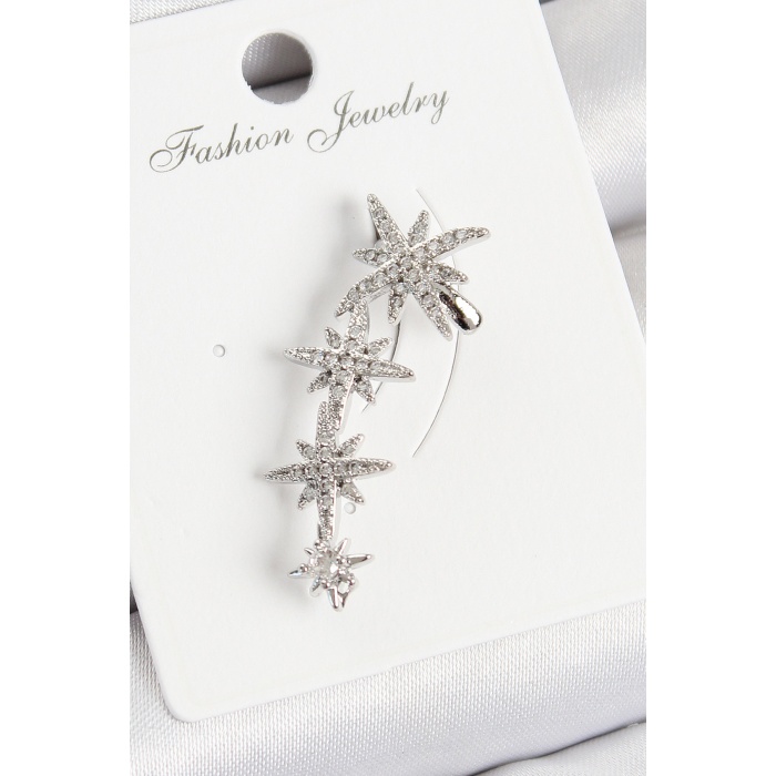 Pirinç Kutup Yıldızı Model Gümüş Renk Sağ Kıkırdak Küpe - Lisinya