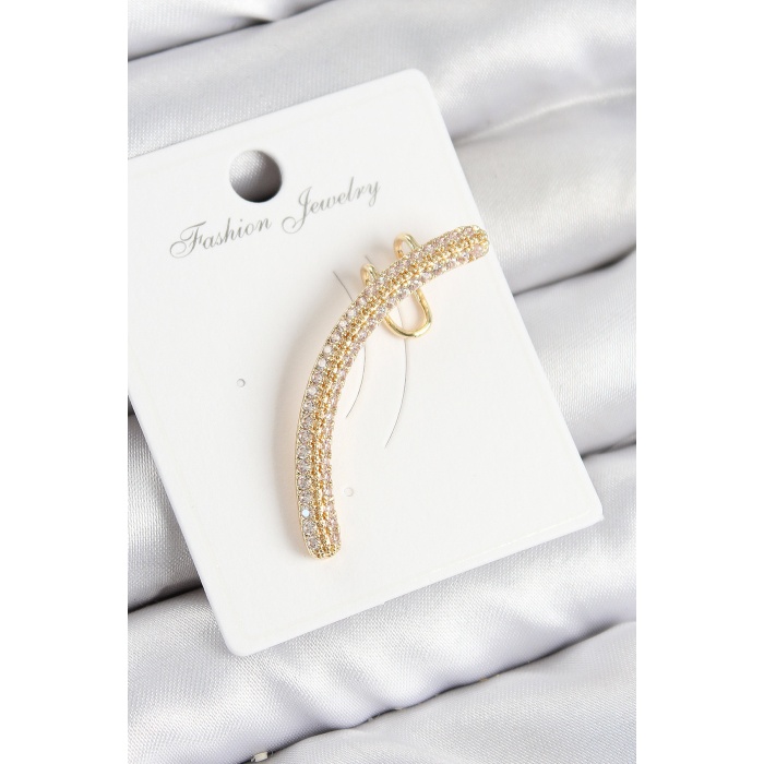 Pirinç Zirkon Taşlı Model Gold Renk Sağ Kıkırdak Küpe - Lisinya