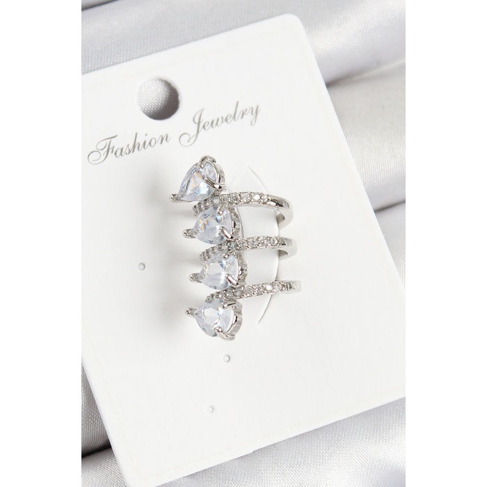 Pirinç Zirkon Taşlı Damla Model Gümüş Renk Sağ Kıkırdak Küpe - Lisinya