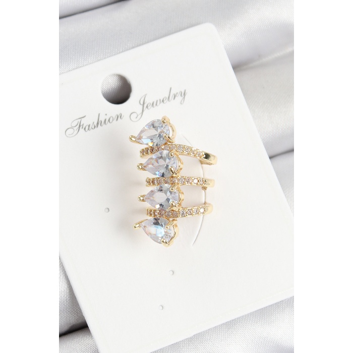 Pirinç Zirkon Taşlı Damla Model Gold Renk Sağ Kıkırdak Küpe - Lisinya