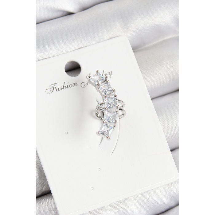 Pirinç Zirkon Taşlı Model Gümüş Renk Sağ Kıkırdak Küpe - Lisinya