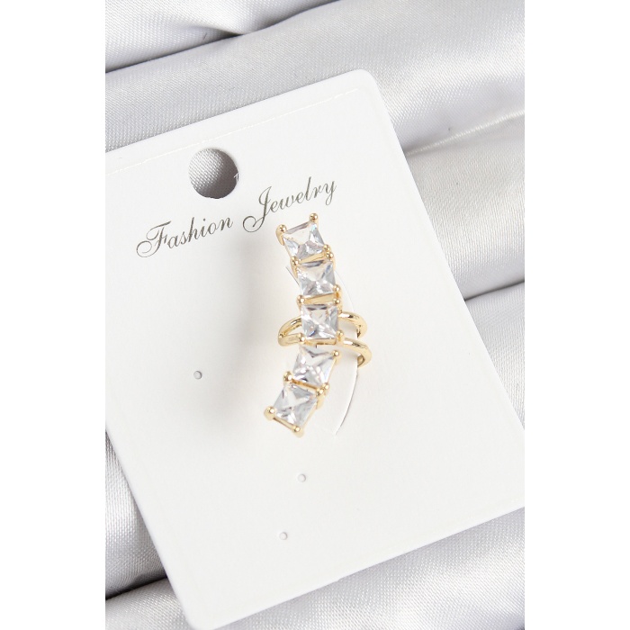 Pirinç Zirkon Taşlı Model Gold Renk Sağ Kıkırdak Küpe - Lisinya