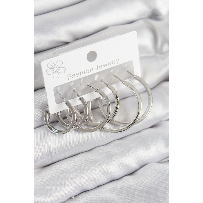 Pirinç Halka Model Gümüş Renk Kadın Set Küpe - Lisinya