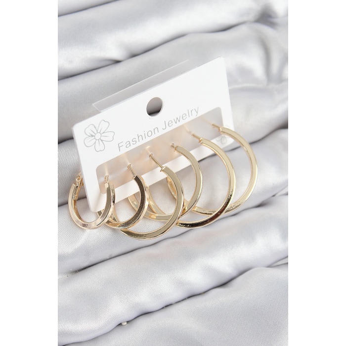 Pirinç Halka Model Gold Renk Kadın Set Küpe - Lisinya
